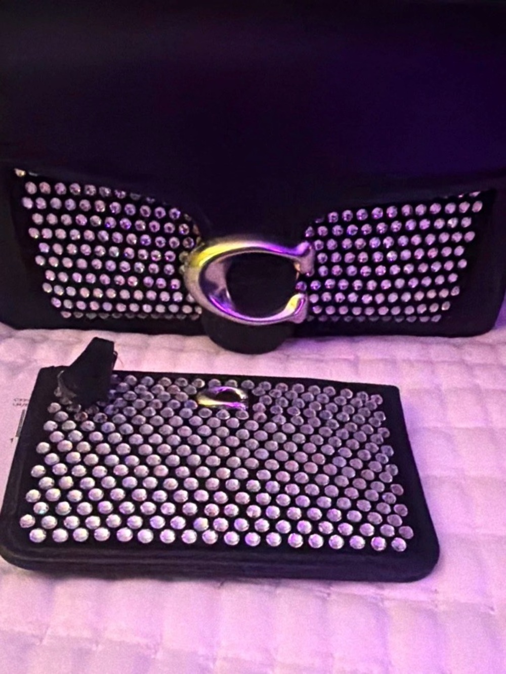 Coach Tabby Black Crystal-Studded bag and Matching Wallet Set
